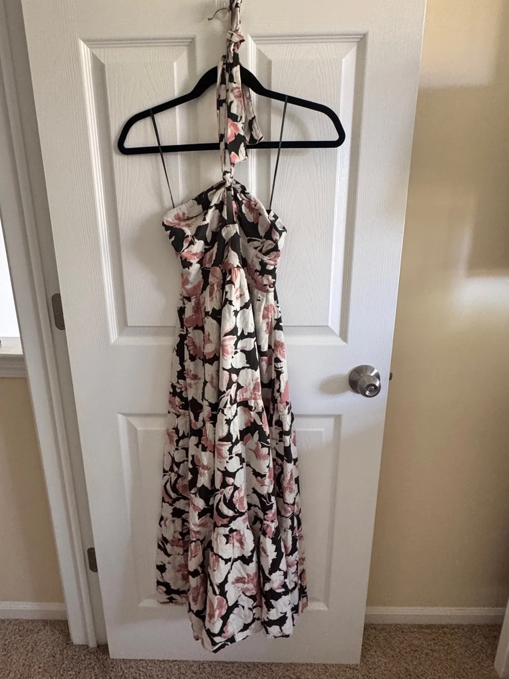 Abercrombie & Fitch Petite Pink Green Floral Halter Maxi Dress Linen NWOT XSP